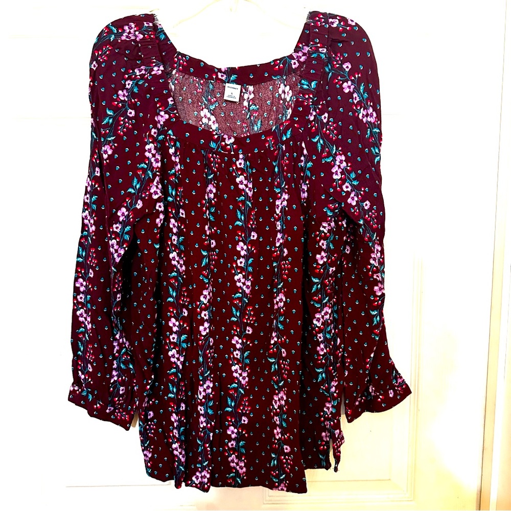 Old Navy Women's Floral Print Blouse Sise S Small Square Neckline Relaxed
